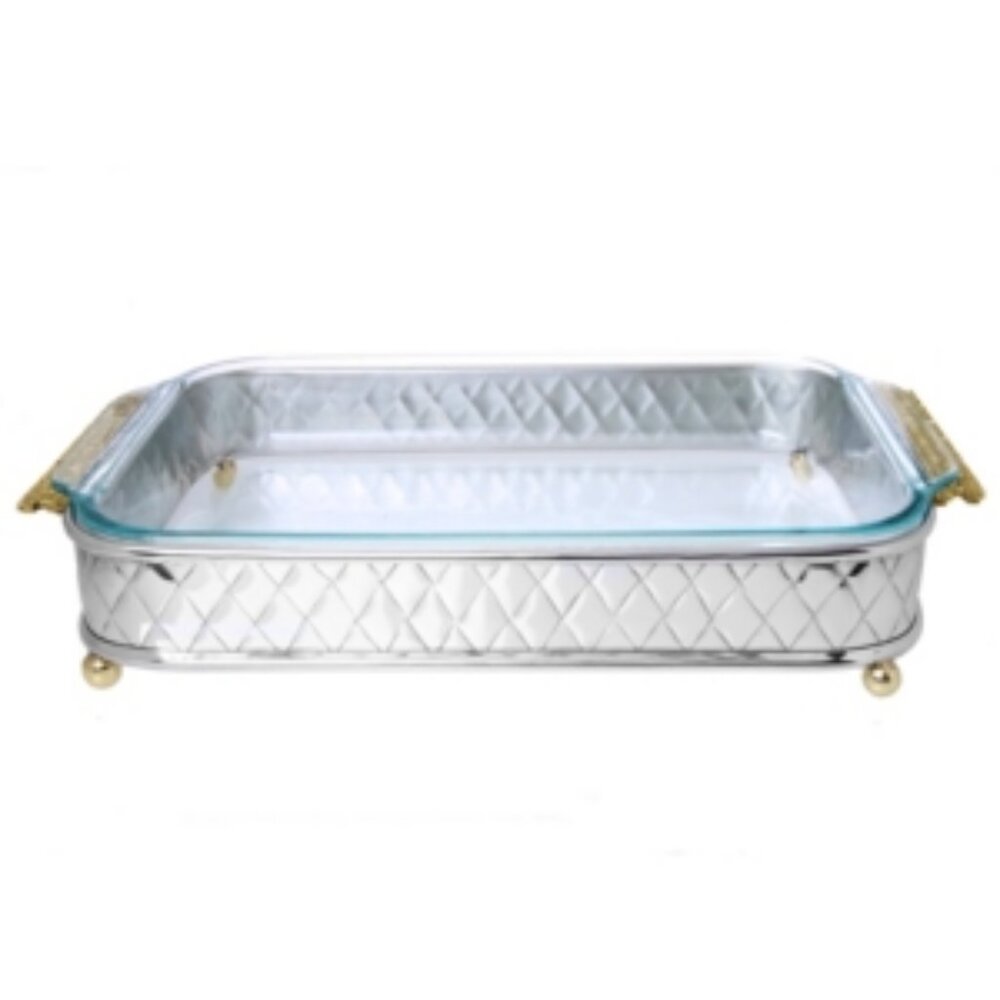 Classic Touch 15.5" Pyrex Holder with Mosaic Handles-Glass Included - Silver